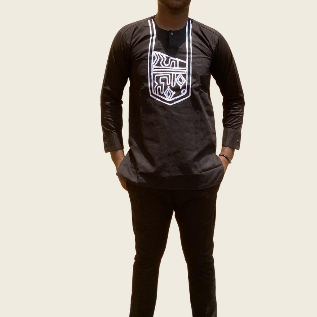 🌟 Tunique Col Mao avec Broderie en Phase –